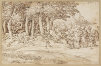 K VI 117
<br/>
Gezelschap op hertenjacht in een bos
<br/>
<em>Campagnola, Domenico (1482/1500-1564)</em>